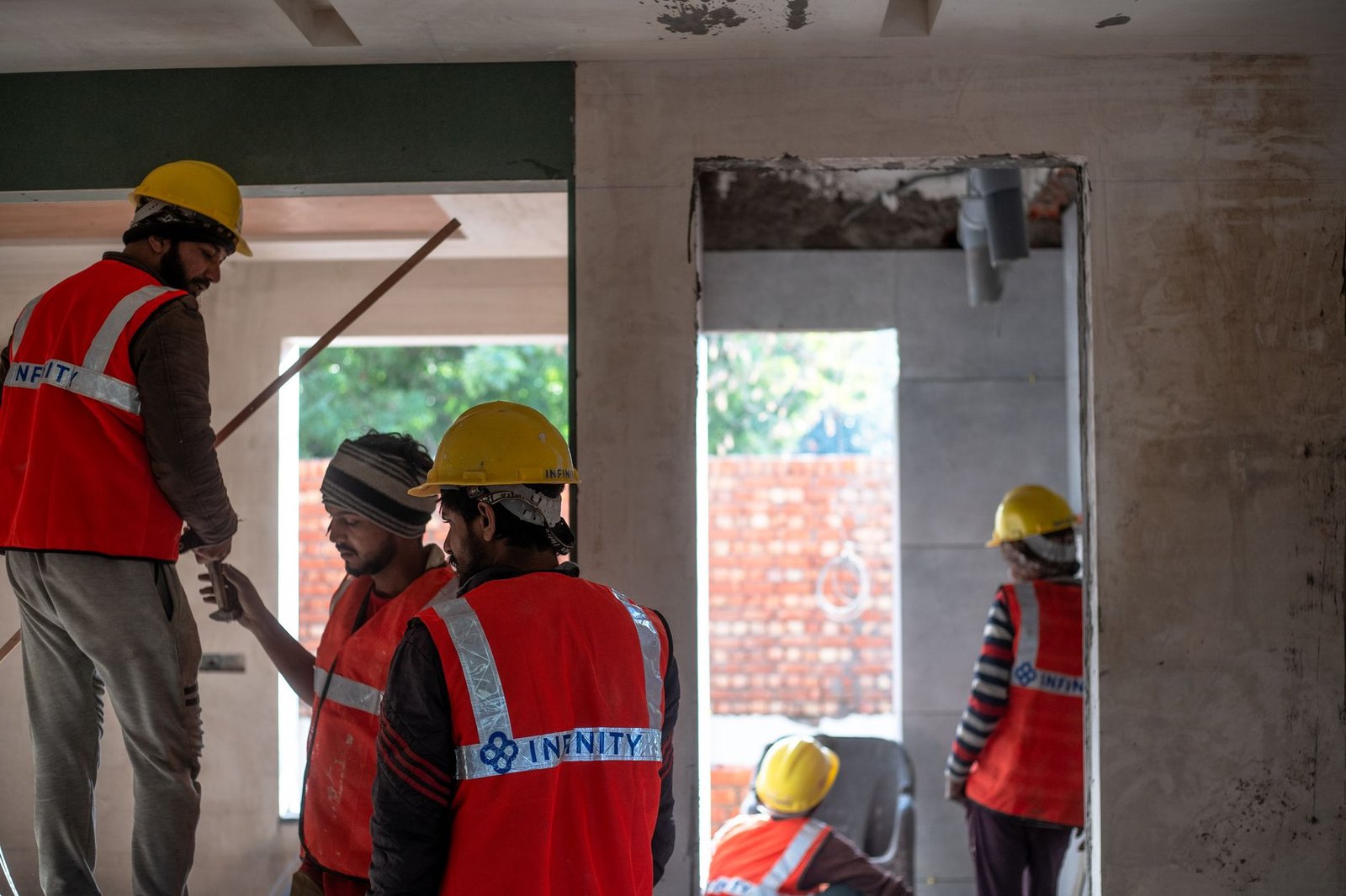 Construction workers on a building site